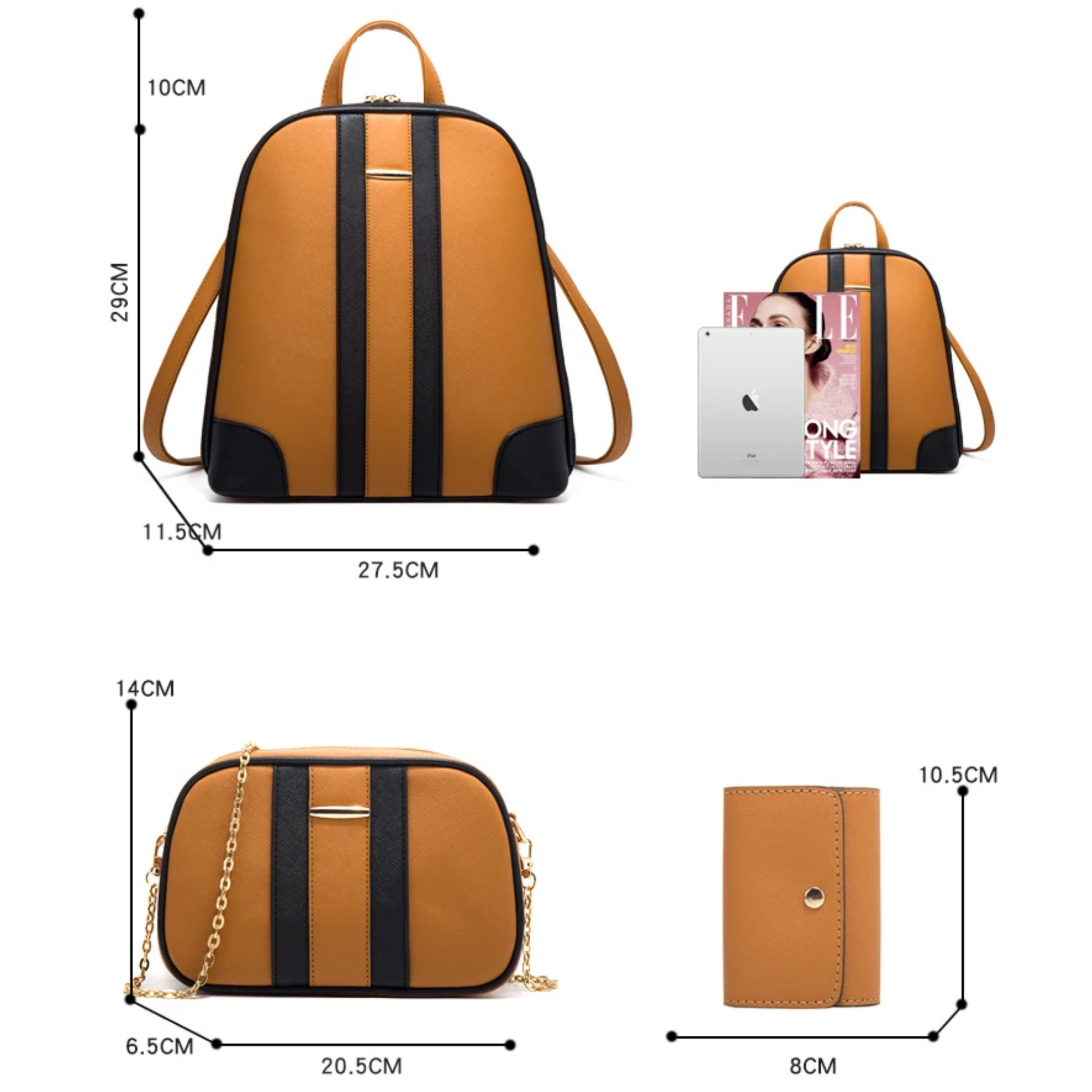 Mochila Feminina Elegante Zaryne + Bolsa e Carteira de Brinde | Miga Sua Bolsa