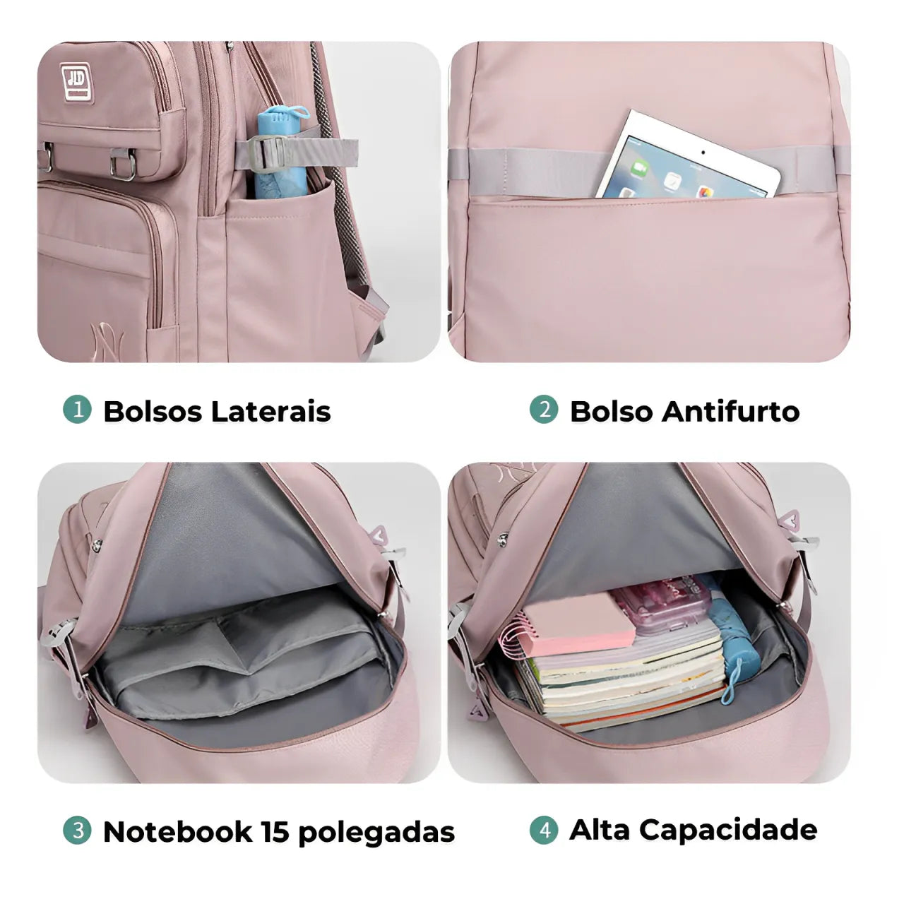 Bolsa Mochila Feminina Escolar Grande JLD | Miga Sua Bolsa