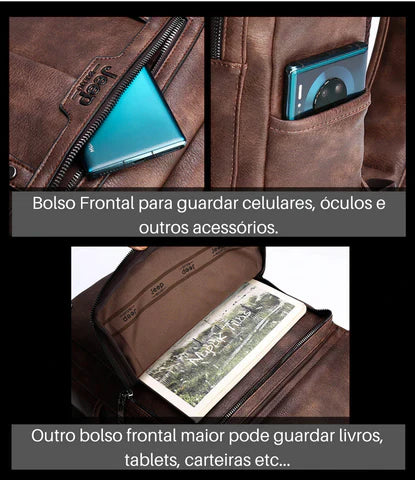 Mochila de Couro Masculino Jeep para Dia-a-Dia