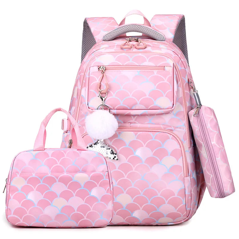 Mochila Infantil Pingente de Sereia – Kit 3 Peças