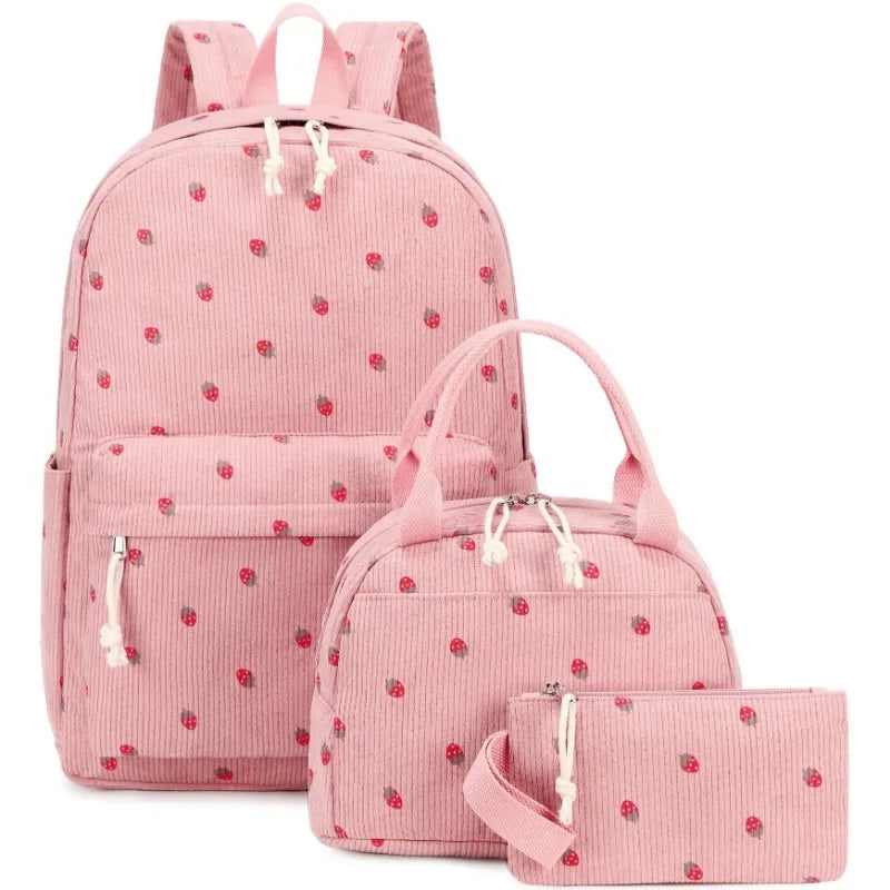 Mochila Escolar de Veludo kit 3 Peças – Olivia