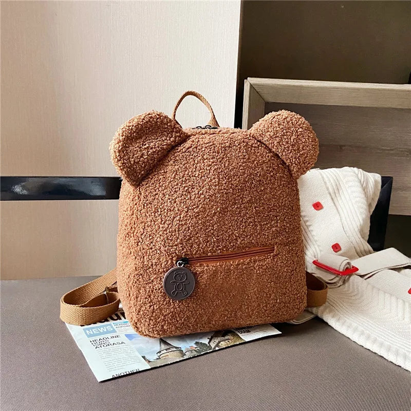 Mochila com Orelhinhas de Urso Peluciada  para Escola e Passeios – Lenny
