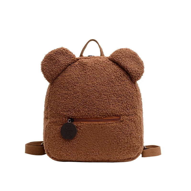 Mochila com Orelhinhas de Urso Peluciada  para Escola e Passeios – Lenny
