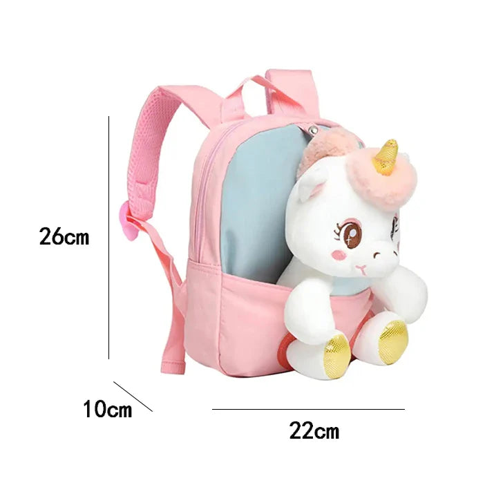 Mochila Infantil Unicórnio com Ursinho Pelúcia